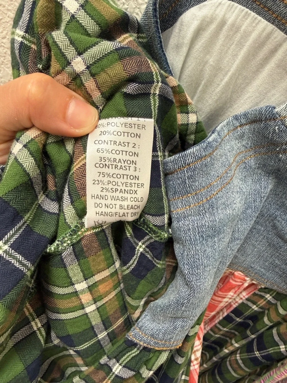 Ces Femme Denim Bodice Patchwork Plaid Maxi Dress - Green & Pink size Small - Picture 7 of 11